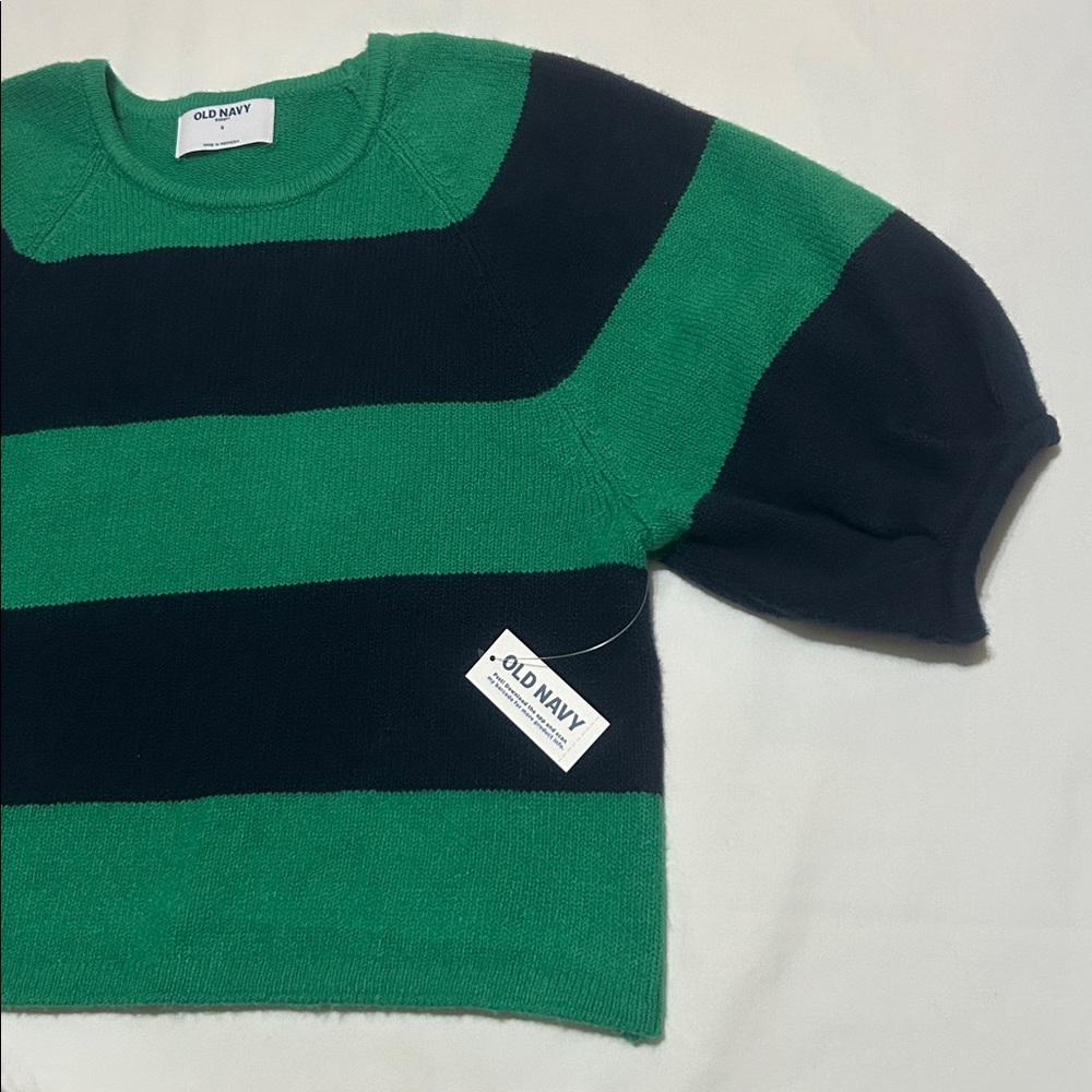 Old Navy Women's Crop Short Sleeves Sweater with Green and Blue Stripes L NWT - Picture 3 of 11